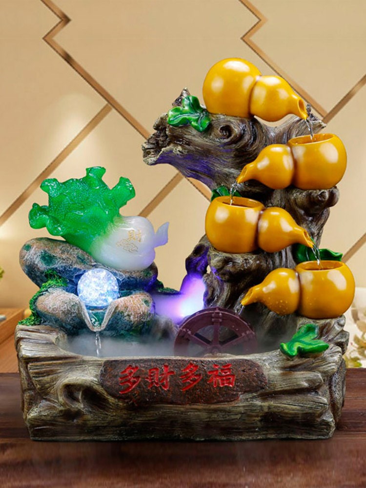 水流转动生财摆件葫芦客厅招财转运白菜流水喷泉室内家居装饰开业