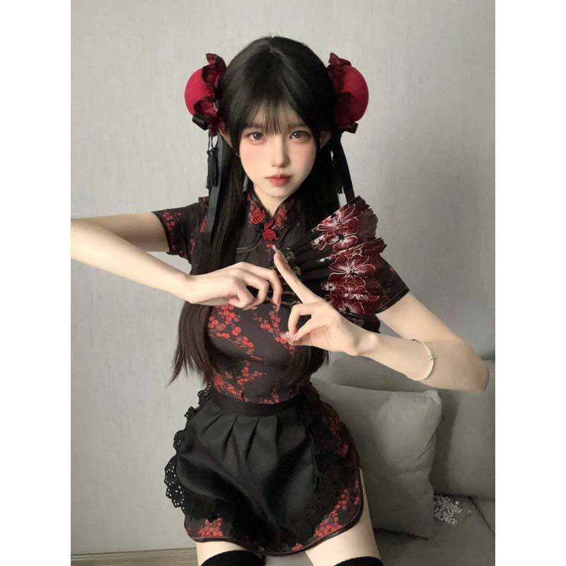 中华小厨娘日系软妹lolita女仆围裙cos服新中式旗袍连衣裙小清新