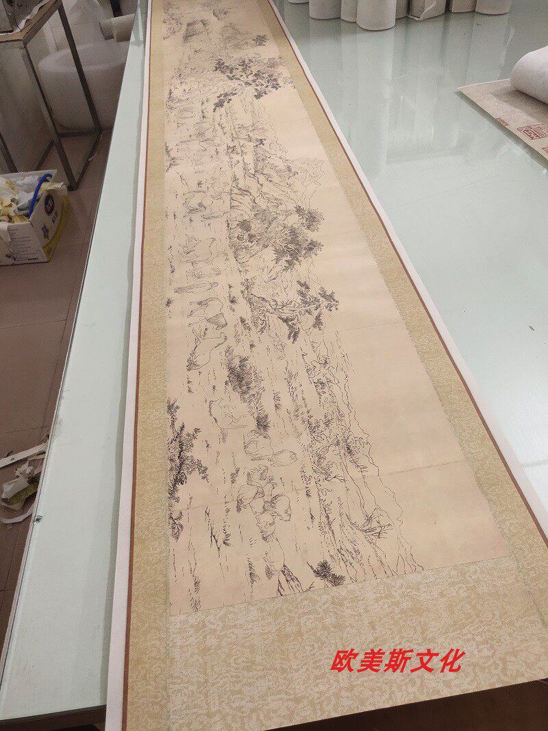 清 郎世宁 百骏图白描稿古代山水长卷国画高清艺术微喷复制装饰画