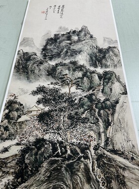 黄宾虹峨眉龙门峡图书画山水国画真迹高清微喷仿古挂轴装临摹饰画