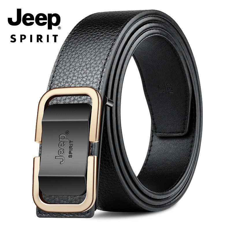 JEEPSPIRIT男头层牛皮自动扣皮带吉普官方正品合金扣头皮带