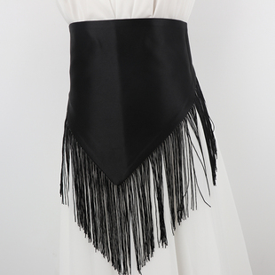 设计束腰外穿三角流苏 裙子衬衫 连衣裙腰封女黑色腰带高级装 饰新款