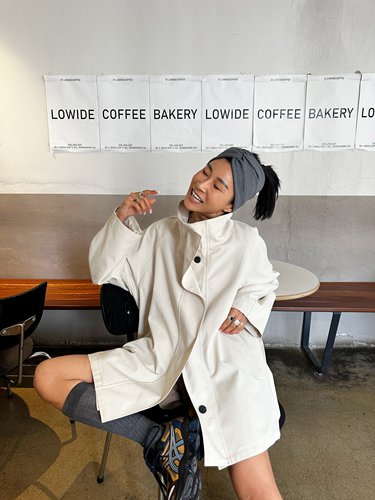 长袖立领中长款极简廓形风衣高级