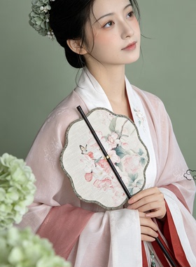 鲸鹿原创观棠海棠花印花竹帘扇紫竹长柄可卷曲拍照装饰道具腰扇