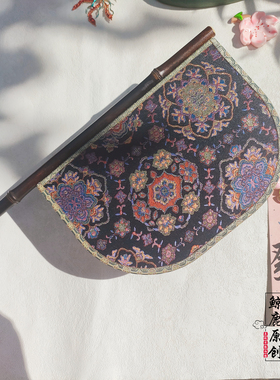 鲸鹿原创紫色宝相花紫竹长柄刀扇中式汉服装饰道具战国袍便面扇