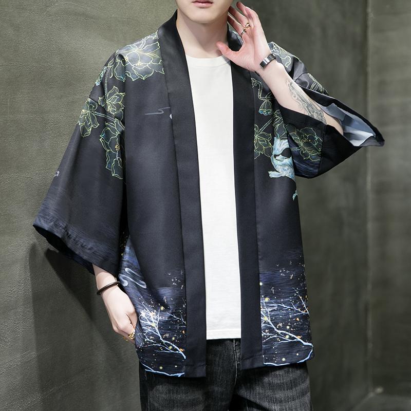 夏季新款风大鱼竹叶和服开衫披风男DS-A008-1-K91p40,男装风衣,电商A008-1