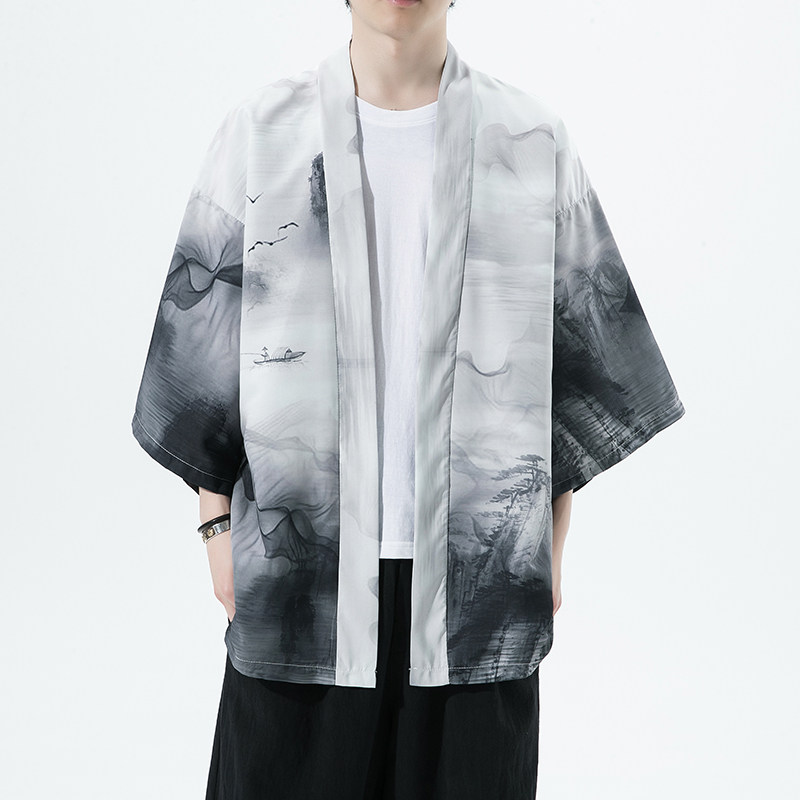 风印花 山川 汉服开衫披风男 DS-A008-1K89 P40图片