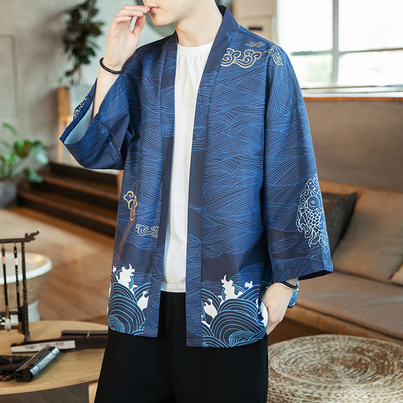 2025夏季风道袍男短袖汉服开衫汉服防晒衣DSA008-1K10P40,男装防晒衣,电商A008-1