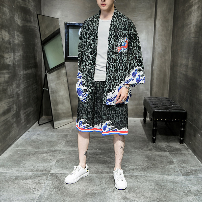 夏季风套装男士红鱼和服大码两件套DSA008-1-K11-P70,男装休闲套装,电商A008-1