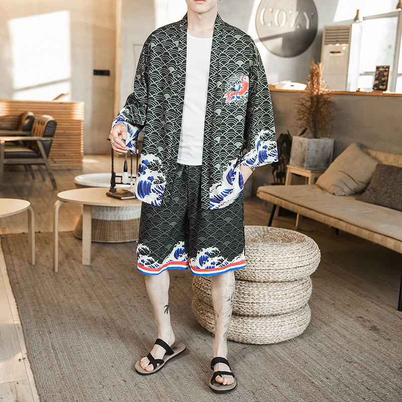 夏季风套装男士红鱼和服大码两件套DSA008-1-K11-P70,男装休闲套装,电商A008-1