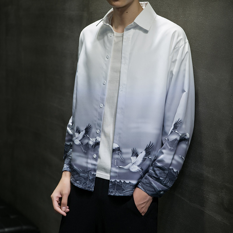 2025新款风山水印花长袖衬衫外塔DSA008-1-S603-P45,男装衬衫,电商A008-1