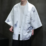 夏季新款风山水仙鹤印花汉服风衣开衫披风男DSA008-1K85P40，男装风衣，电商A008-1