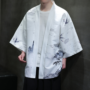 夏季新款风 山水仙鹤印花汉服风衣开衫披风男DSA008-1K85 P40图片