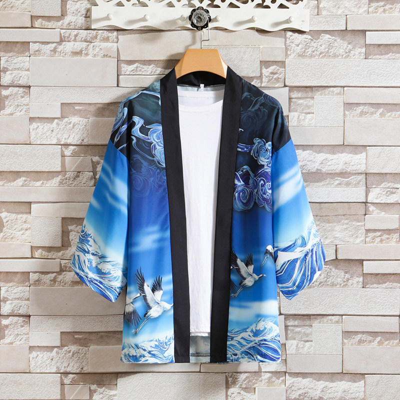 2025夏季风道袍男短袖汉服开衫和服防晒衣套装QT6006TZK51P70,男装防晒衣,电商A008-1