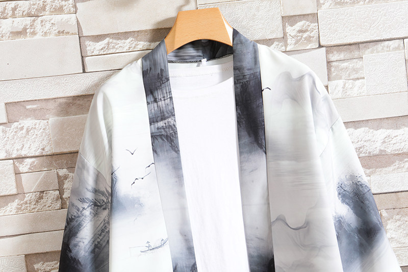 2025夏季风道袍男短袖汉服开衫和服防晒衣套装QT6006TZK51P70,男装防晒衣,电商A008-1