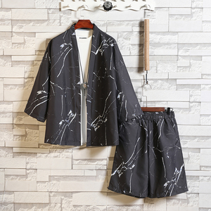 夏季风道袍男短袖汉服开衫汉服防晒衣套装DS A008-1TZK08P70图片