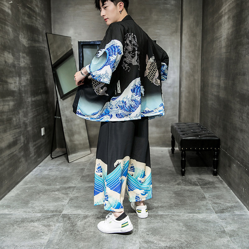 2025夏季风套装男士海浪汉服大码两件套DSA008-1-K12-P75,男装休闲套装,电商A008-1