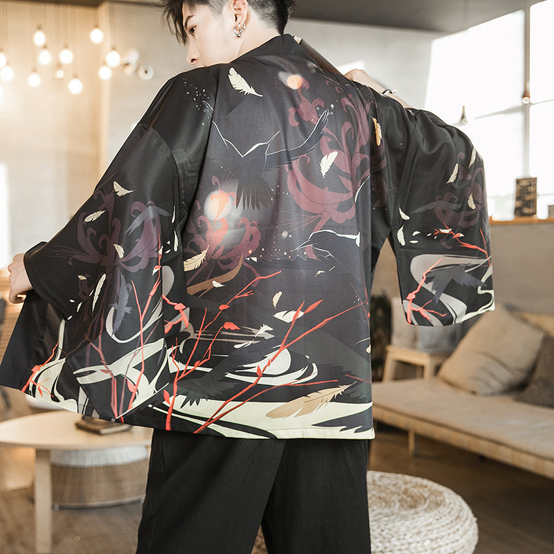 2025夏季新款风荷花墨龙汉服开衫披风男DSA008-1K03P40,男装民族服装,电商A008-1