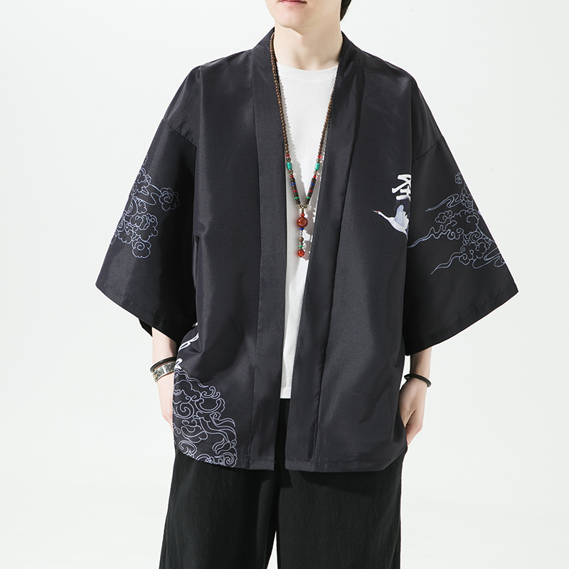 2025夏季新款风圣者霞光仙鹤和服开衫披风男6006K036p40，男装卫衣，电商A008-1