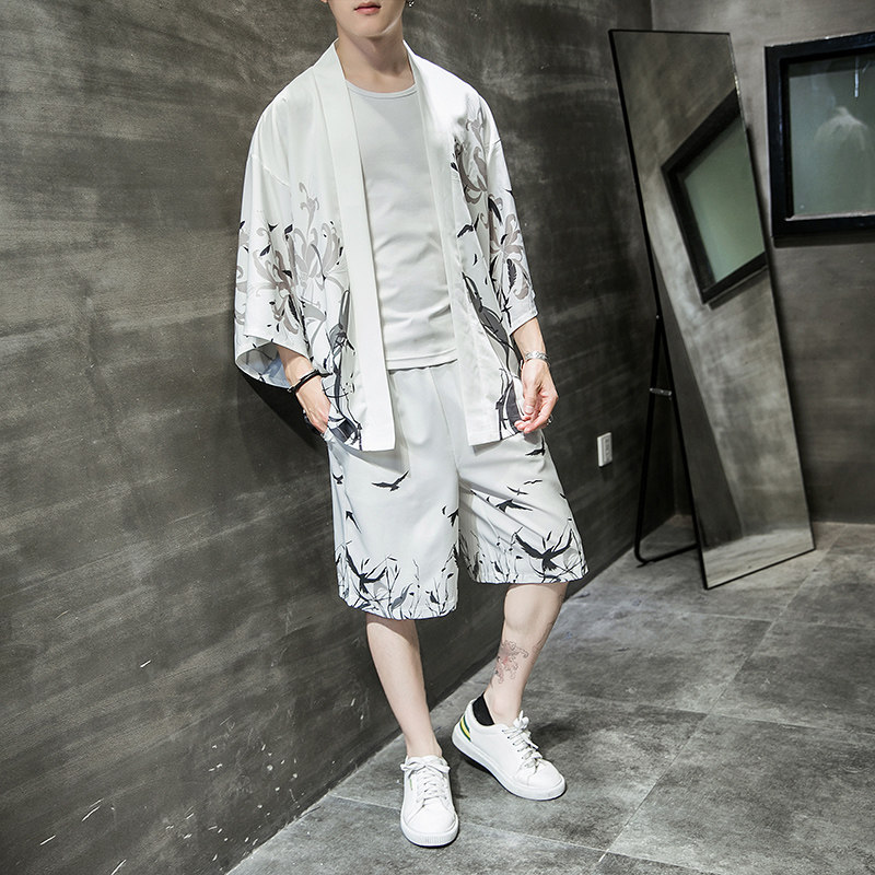2025夏季风套装男士云霄和服大码两件套DSA008-1-K13-P70,男装休闲套装,电商A008-1