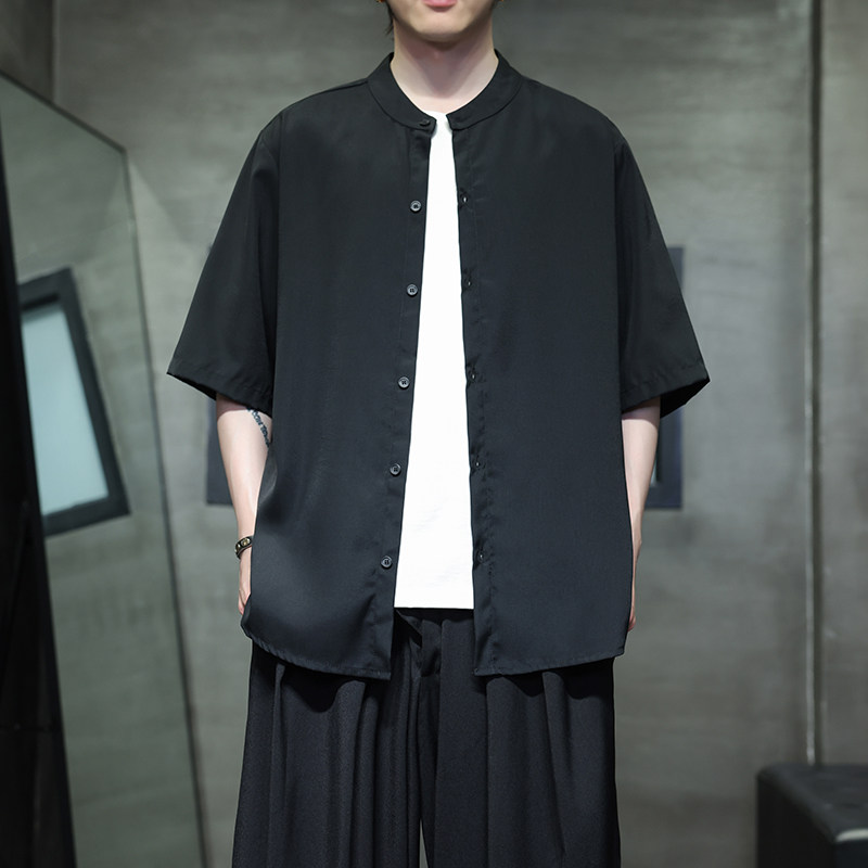 夏季男士短袖纯色冰丝衬衫男宽松衬衣A008-1-S1101-P35,男装T恤,电商A008-1