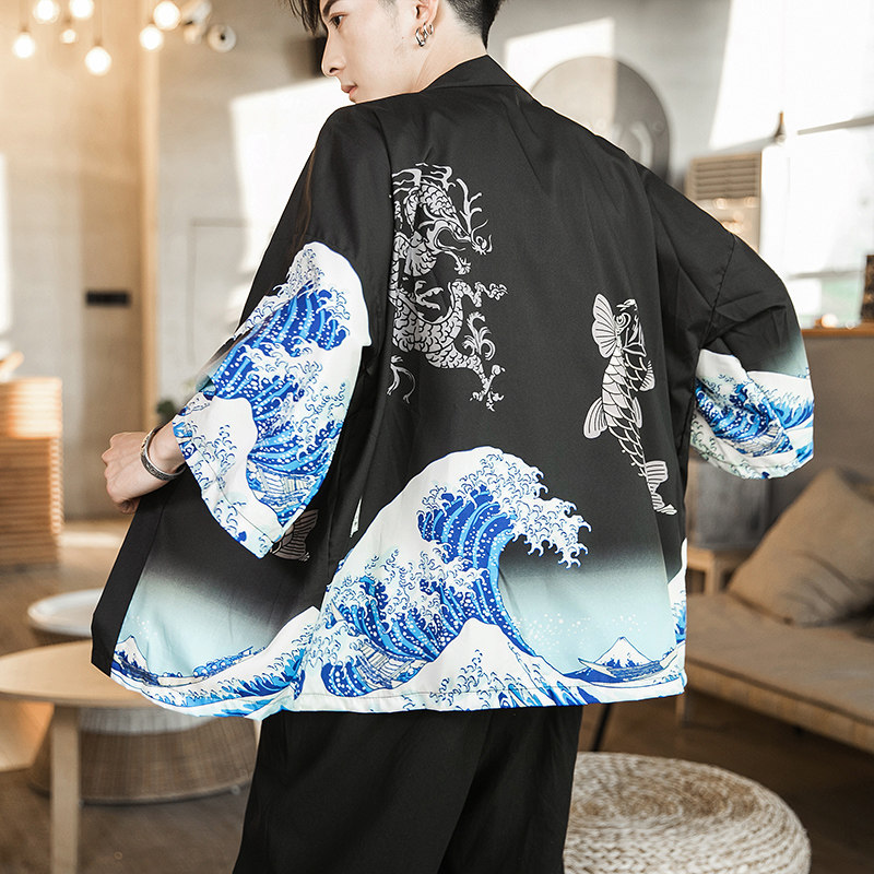2025夏季新款风云霄红鲤海浪和服开衫披风男6006K01p40,男装卫衣,电商A008-1