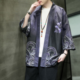 夏季新款风青叶仙鹤汉服开衫披风男DS-A008-1-K037p40，男装风衣，电商A008-1