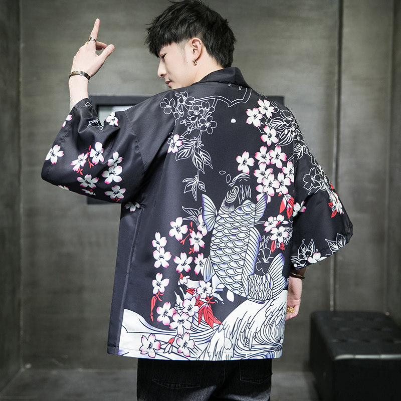 2025夏季新款风 飞鹤 鲤鱼 和服开衫披风男DS-A008-1K02p40图片