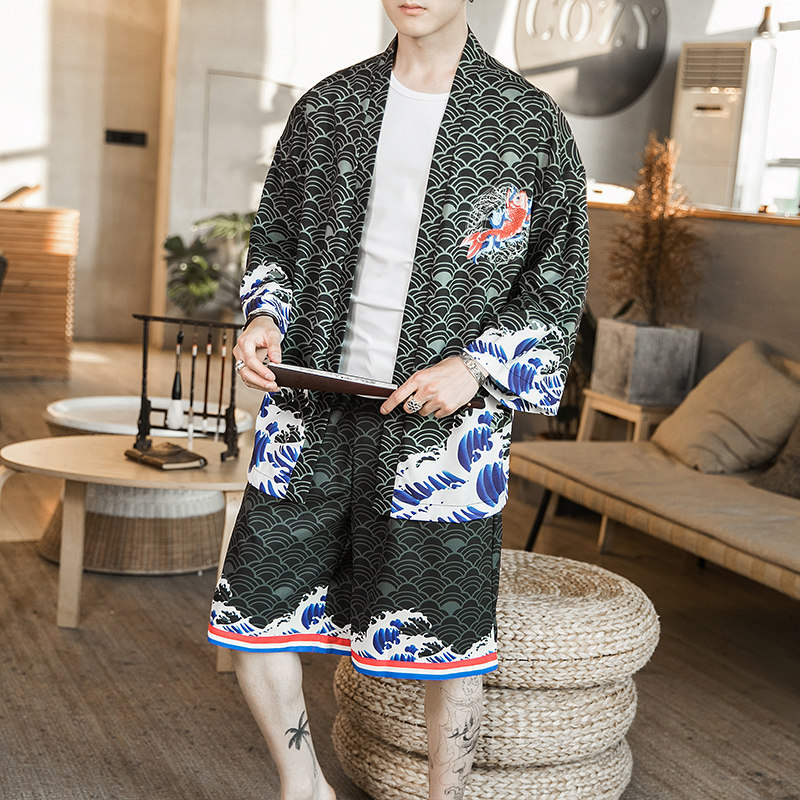 夏季风套装男士红鱼和服大码两件套DSA008-1-K11-P70,男装休闲套装,电商A008-1