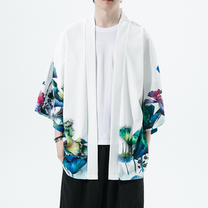 2025夏季新款风仙鹤 青叶荷花和服开衫披风男款6006K039p40，男装卫衣，电商A008-1