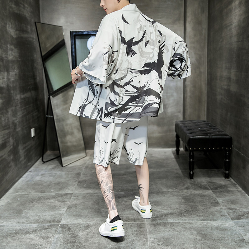 2025夏季风套装男士云霄和服大码两件套DSA008-1-K13-P70,男装休闲套装,电商A008-1