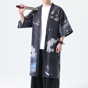夏季新款风汉服开衫披风风衣男DSA008-1-K303p48,女式风衣里面搭配什么衣服图片