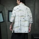 夏季新款风短袖衬衫唐装汉服风印花男A008-1-1102-P50，男装衬衫，电商A008-1