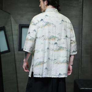 夏季新款风短袖衬衫唐装汉服风印花男A008-1-1102-P50图片