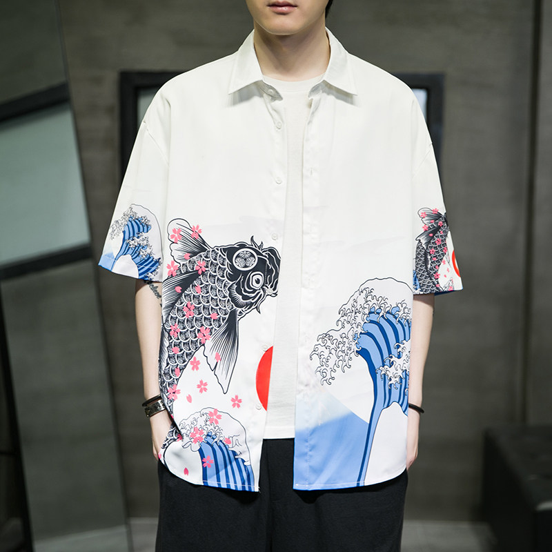 男士印花风休闲男新潮款青年短袖衬衫DS-A008-1-S018-P45,男装衬衫,电商A008-1