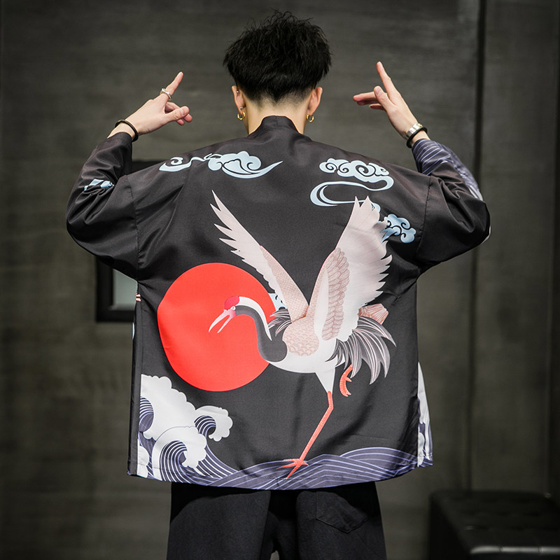 2025夏季新款风双龙逐日和服开衫披风男6006K032p40,男装卫衣,电商A008-1