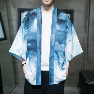 2025夏季新款风印花 山川 汉服开衫披风男 DS-A008-1K89 P40图片