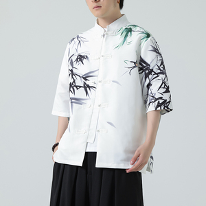 2025夏季新款风短袖衬衫唐装汉服风印花男A008-1-S204-P45图片