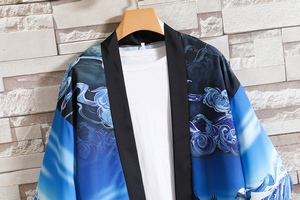2025夏季风道袍男短袖汉服开衫和服防晒衣套装QT6006TZK51P70图片