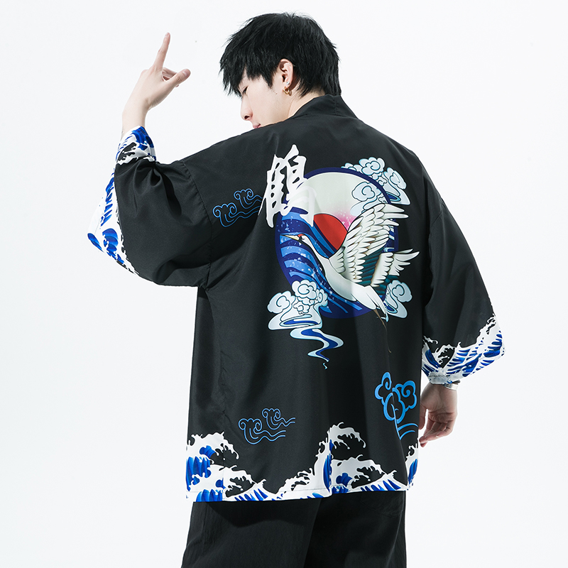 2025夏季新款风仙鹤荷叶和服开衫披风男款6006K039p40，男装卫衣，电商A008-1