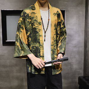 2025夏季新款风飞鹤 山水鲤鱼汉服开衫披风男DSA008-1K02p40,男装民族服装,电商A008-1
