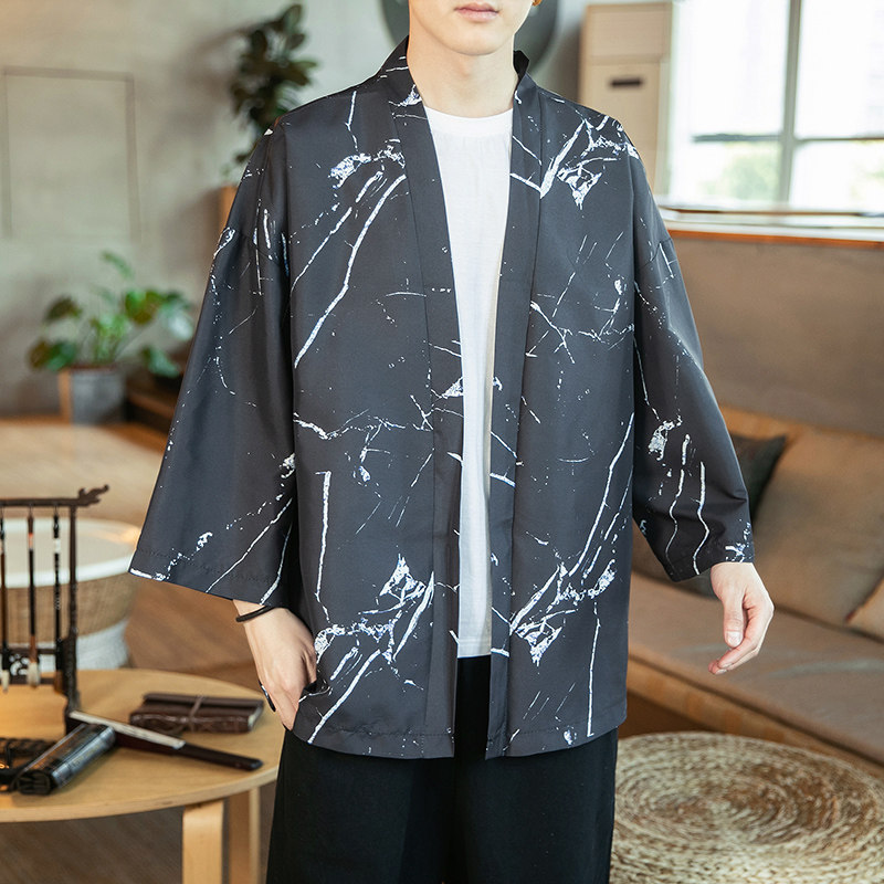 2025夏季风道袍男短袖汉服开衫和服防晒衣DSA008-1K10P40,男装防晒衣,电商A008-1