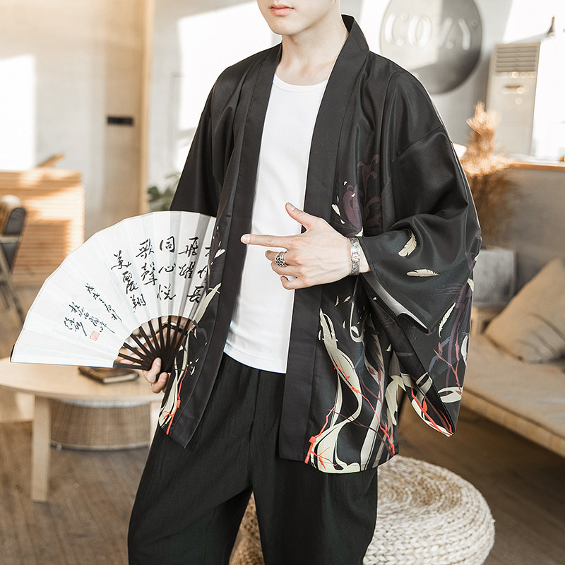 2025夏季新款风荷花墨龙汉服开衫披风男DSA008-1K03P40,男装民族服装,电商A008-1