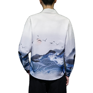 新款风 山水 印花长袖衬衫外塔 A008-1-S602-P45图片