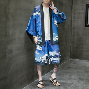 2023风道袍男短袖汉服开衫和服防晒衣套装DS-A008-1-TZK51P70图片