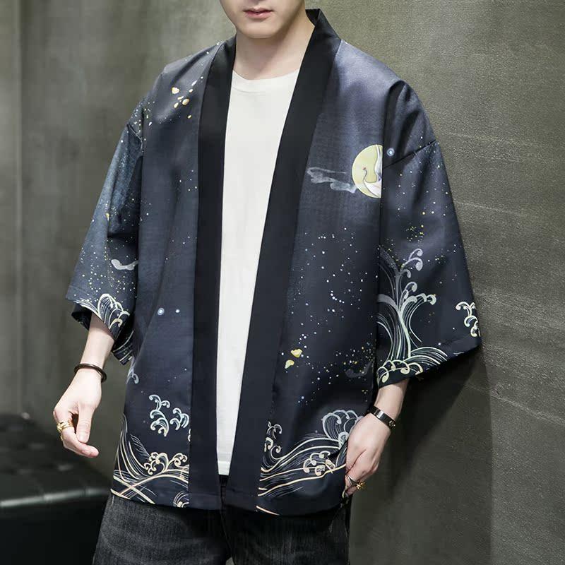 夏季新款风仙鹤祥鹿汉服开衫披风男DS-A008-1-K93p40,男装民族服装,电商A008-1