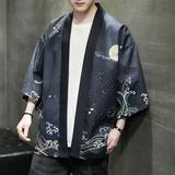 夏季新款风仙鹤祥鹿汉服开衫披风男DS-A008-1-K93p40，男装民族服装，电商A008-1