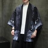 夏季新款风青山仙鹤印花汉服风衣开衫披风男DSA008-1K87P40，男装风衣，电商A008-1