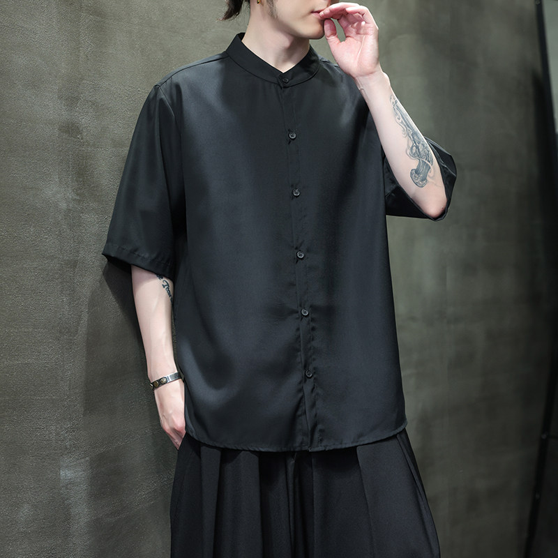 夏季男士短袖纯色冰丝衬衫男宽松衬衣A008-1-S1101-P35,男装T恤,电商A008-1