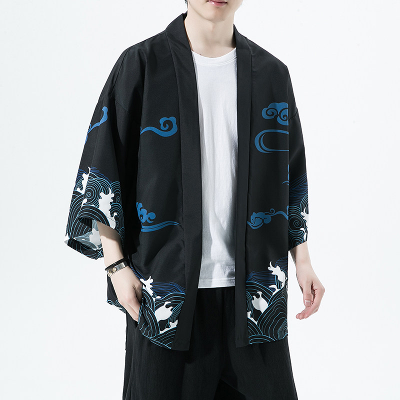 2025夏季新款风红日仙鹤和服开衫披风男款6006K039p40,男装卫衣,电商A008-1